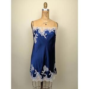 Victoria's Secret satin blue and white lace slip dress